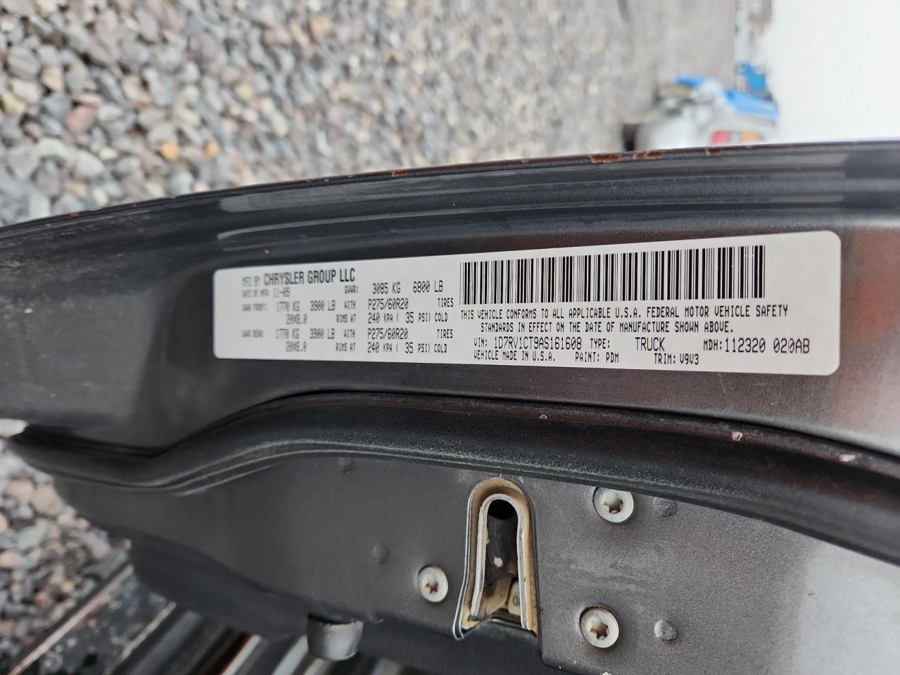 2010 Dodge Ram 1500 VIN: 1D7RV1CT9AS161608 Lot: 92603555