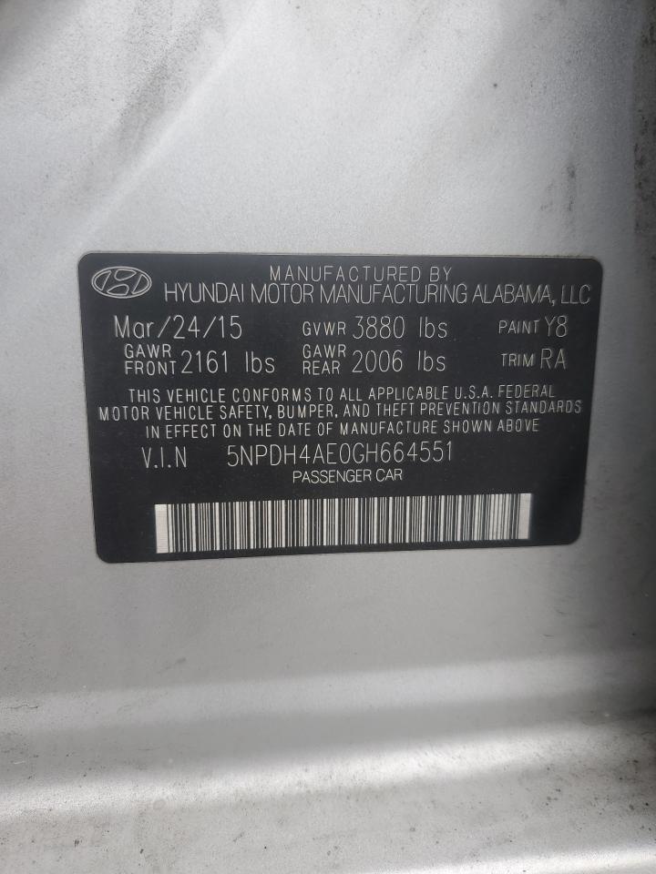 2016 Hyundai Elantra Se VIN: 5NPDH4AE0GH664551 Lot: 93377165