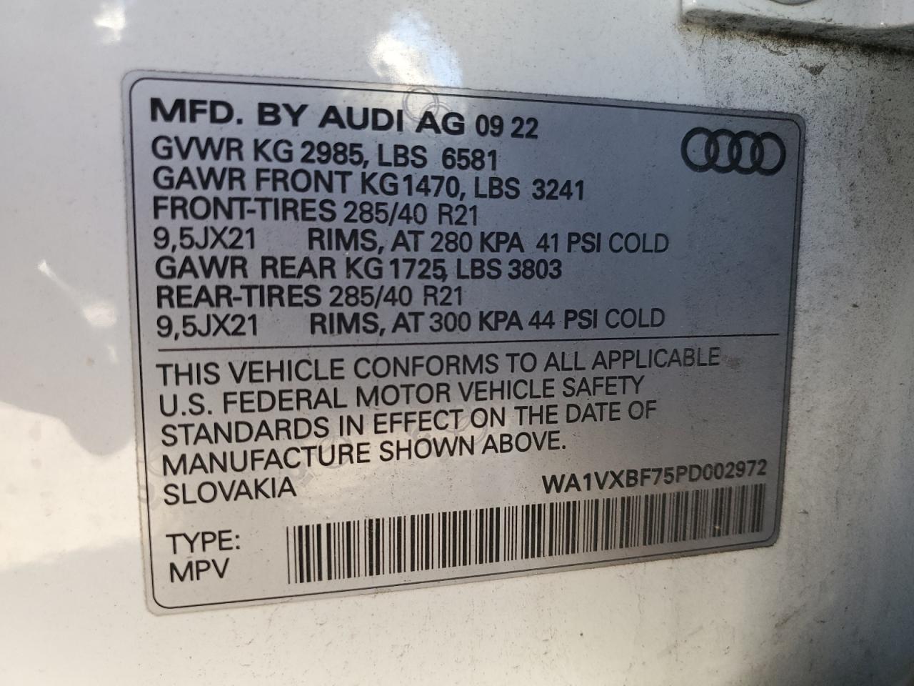 2023 Audi Q7 Prestige VIN: WA1VXBF75PD002972 Lot: 91118025