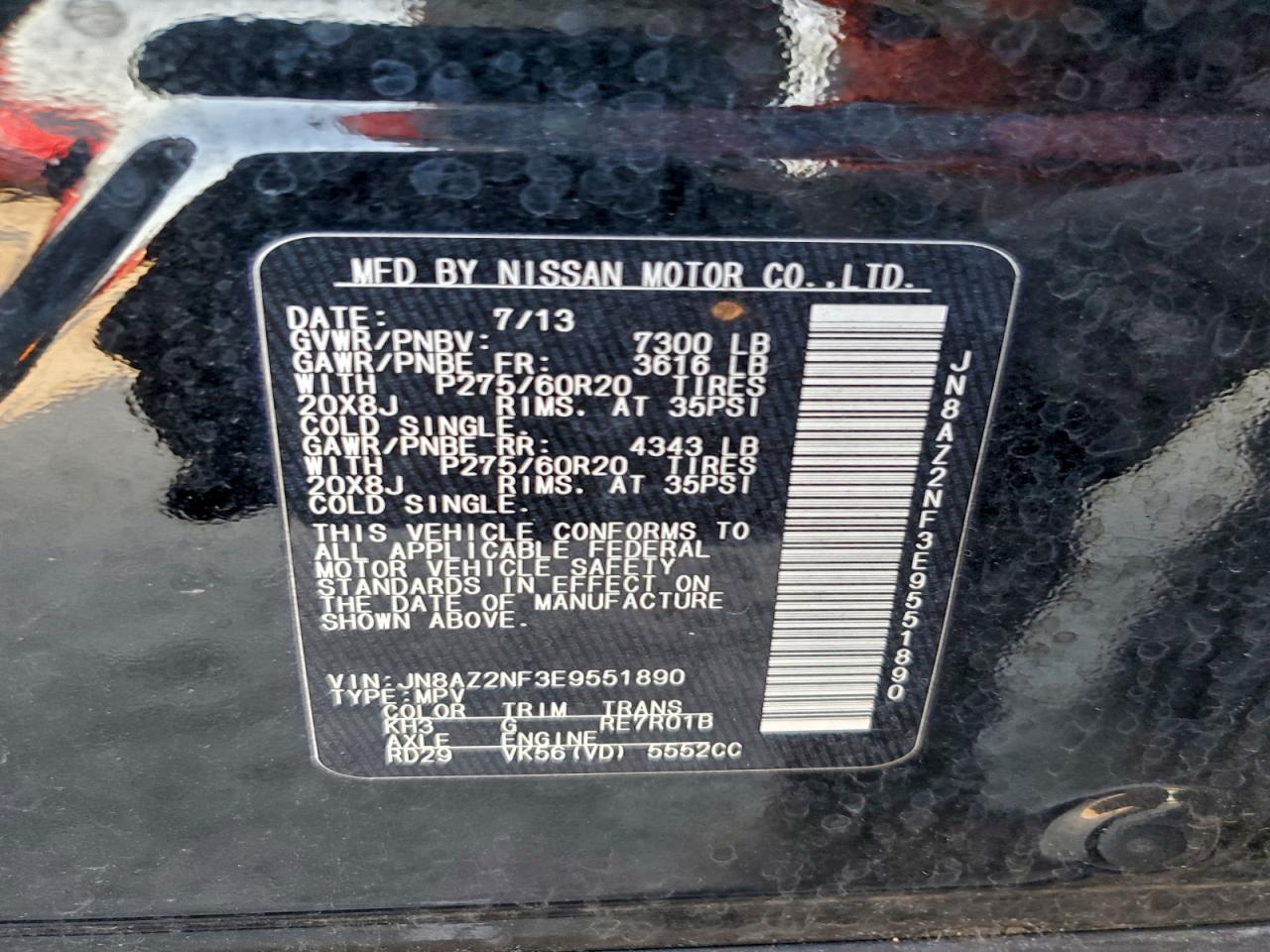 2014 Infiniti Qx80 VIN: JN8AZ2NF3E9551890 Lot: 94062665