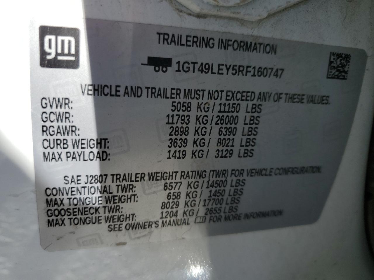 2024 GMC Sierra K2500 Heavy Duty VIN: 1GT49LEY5RF160747 Lot: 91401805