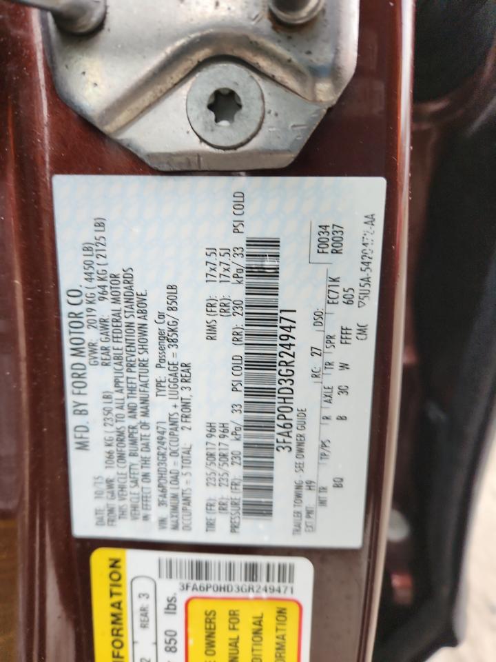 2016 Ford Fusion Se VIN: 3FA6P0HD3GR249471 Lot: 93388395