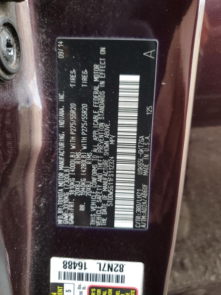 2015 Toyota Sequoia Platinum VIN: 5TDDW5G11FS112324 Lot: 89515545