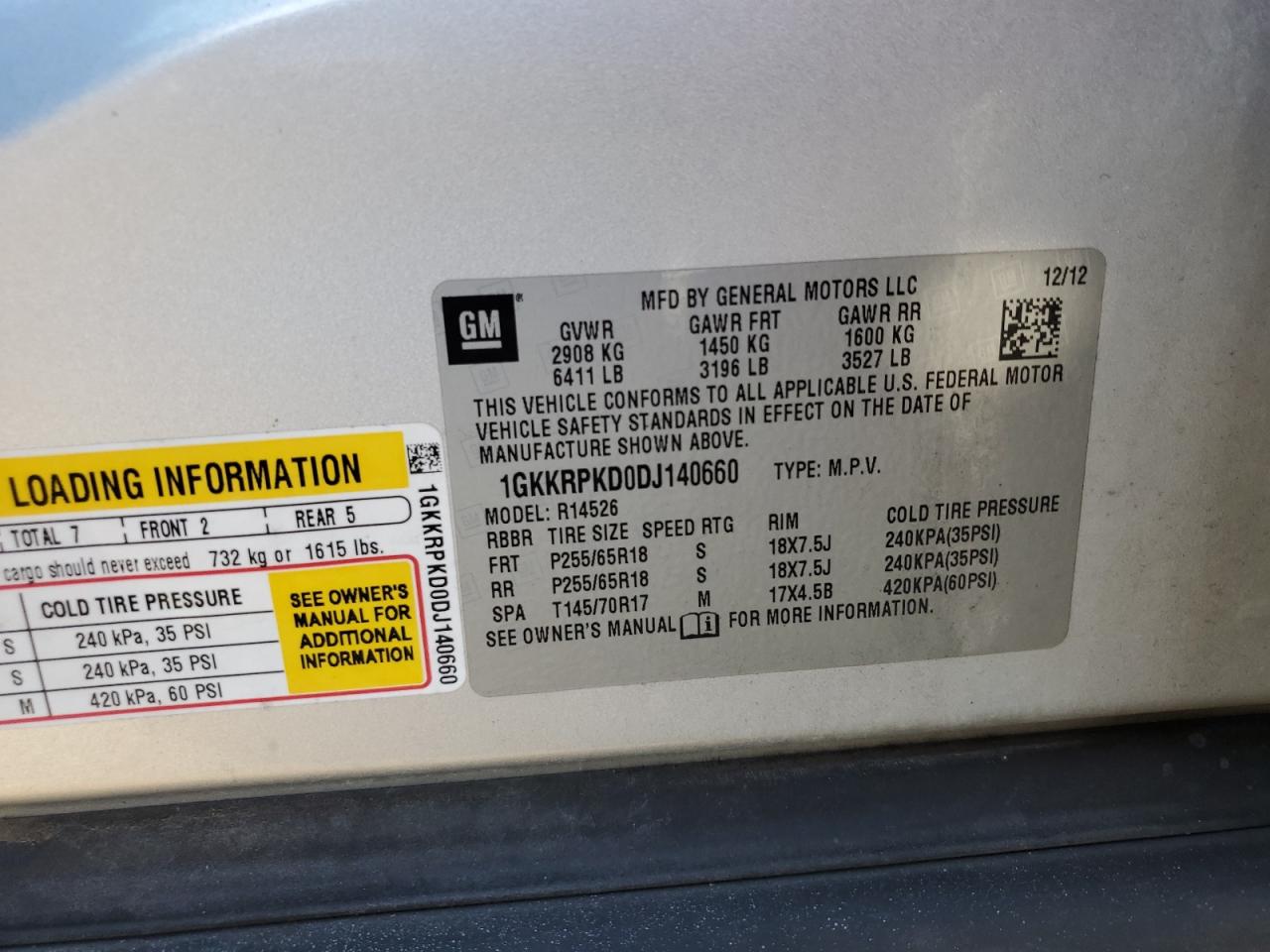 2013 GMC Acadia Sle VIN: 1GKKRPKD0DJ140660 Lot: 91902975