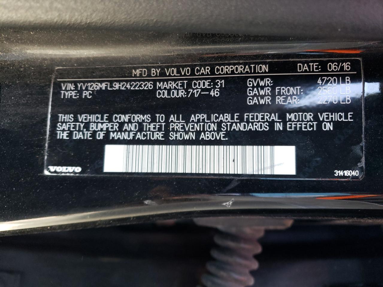 2017 Volvo S60 VIN: YV126MFL9H2422326 Lot: 91660455