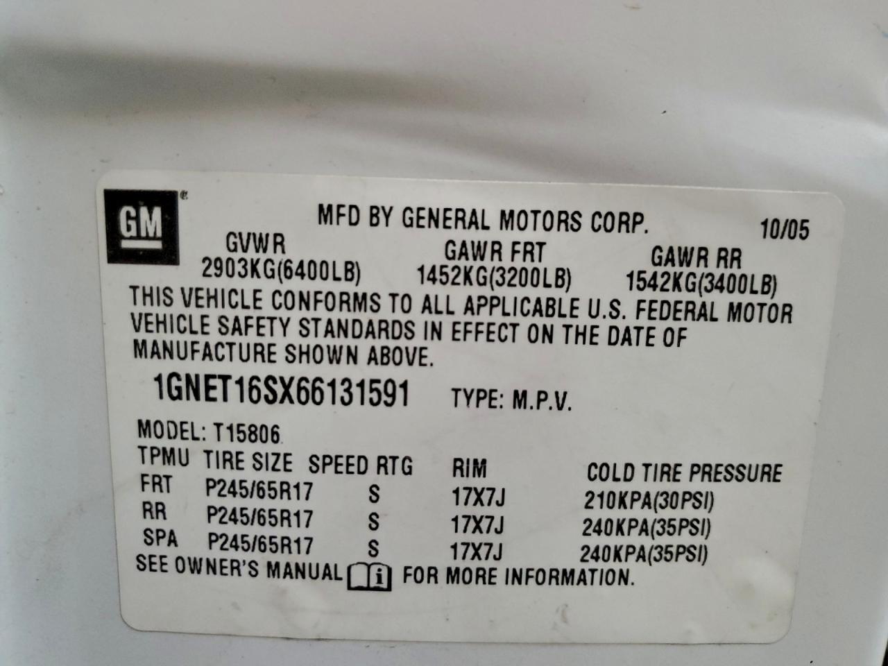 2006 Chevrolet Trailblazer Ext Ls VIN: 1GNET16SX66131591 Lot: 93767085