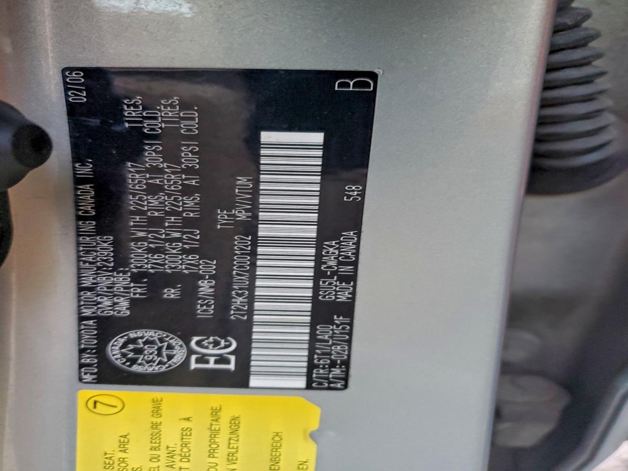 2007 Lexus Rx 350 VIN: 2T2HK31UX7C001202 Lot: 94799545