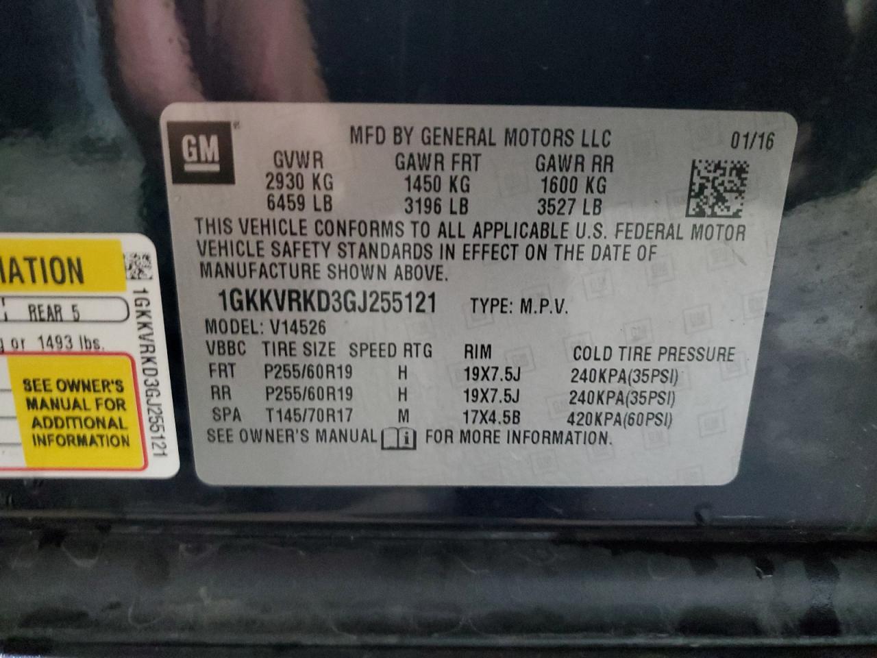 2016 GMC Acadia Slt-1 VIN: 1GKKVRKD3GJ255121 Lot: 92876265