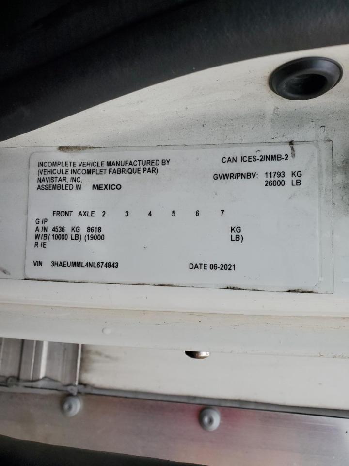 2022 International Mv607 Box Truck VIN: 3HAEUMML4NL674843 Lot: 93172805