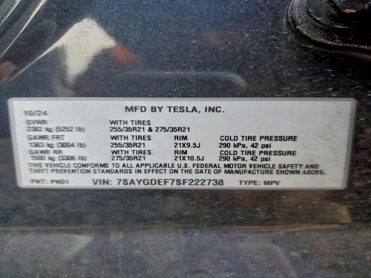 2025 Tesla Model Y VIN: 7SAYGDEF7SF222738 Lot: 92931165