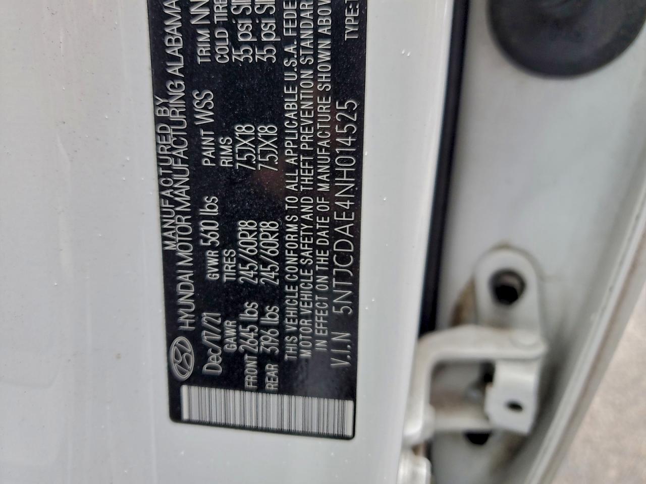 2022 Hyundai Santa Cruz Sel VIN: 5NTJCDAE4NH014525 Lot: 94068145