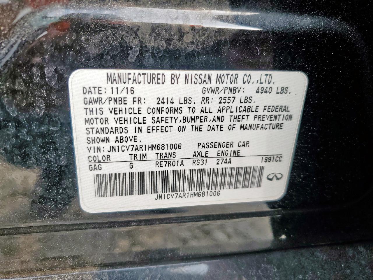 2017 Infiniti Q50 Base VIN: JN1CV7AR1HM681006 Lot: 93336895