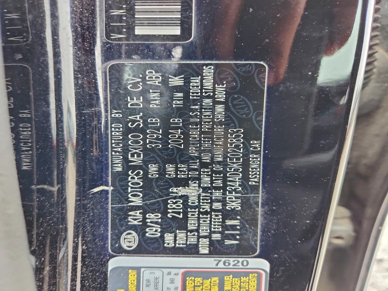 2019 Kia Forte Gt Line VIN: 3KPF34AD5KE025853 Lot: 93941425