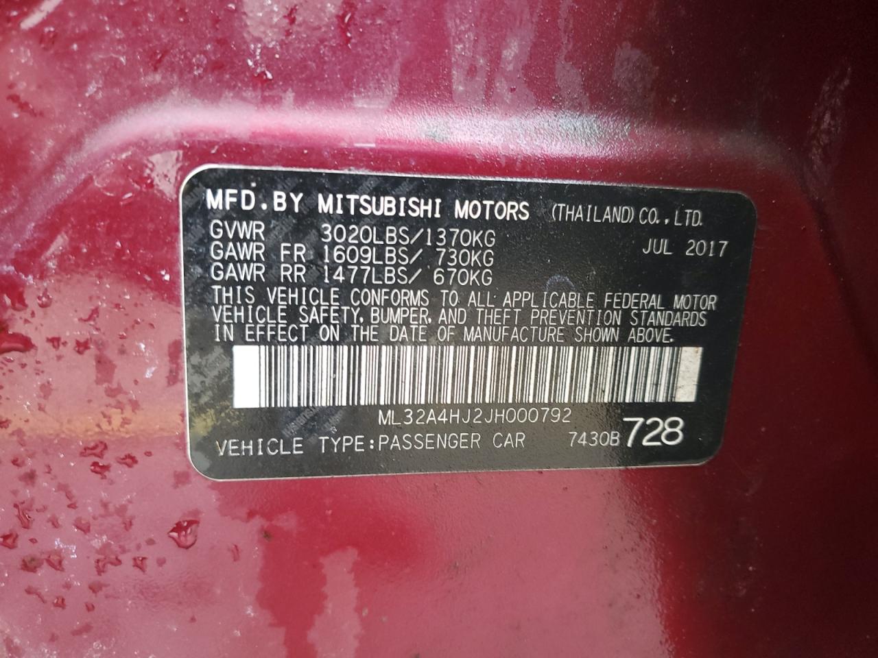 2018 Mitsubishi Mirage Se VIN: ML32A4HJ2JH000792 Lot: 92846195