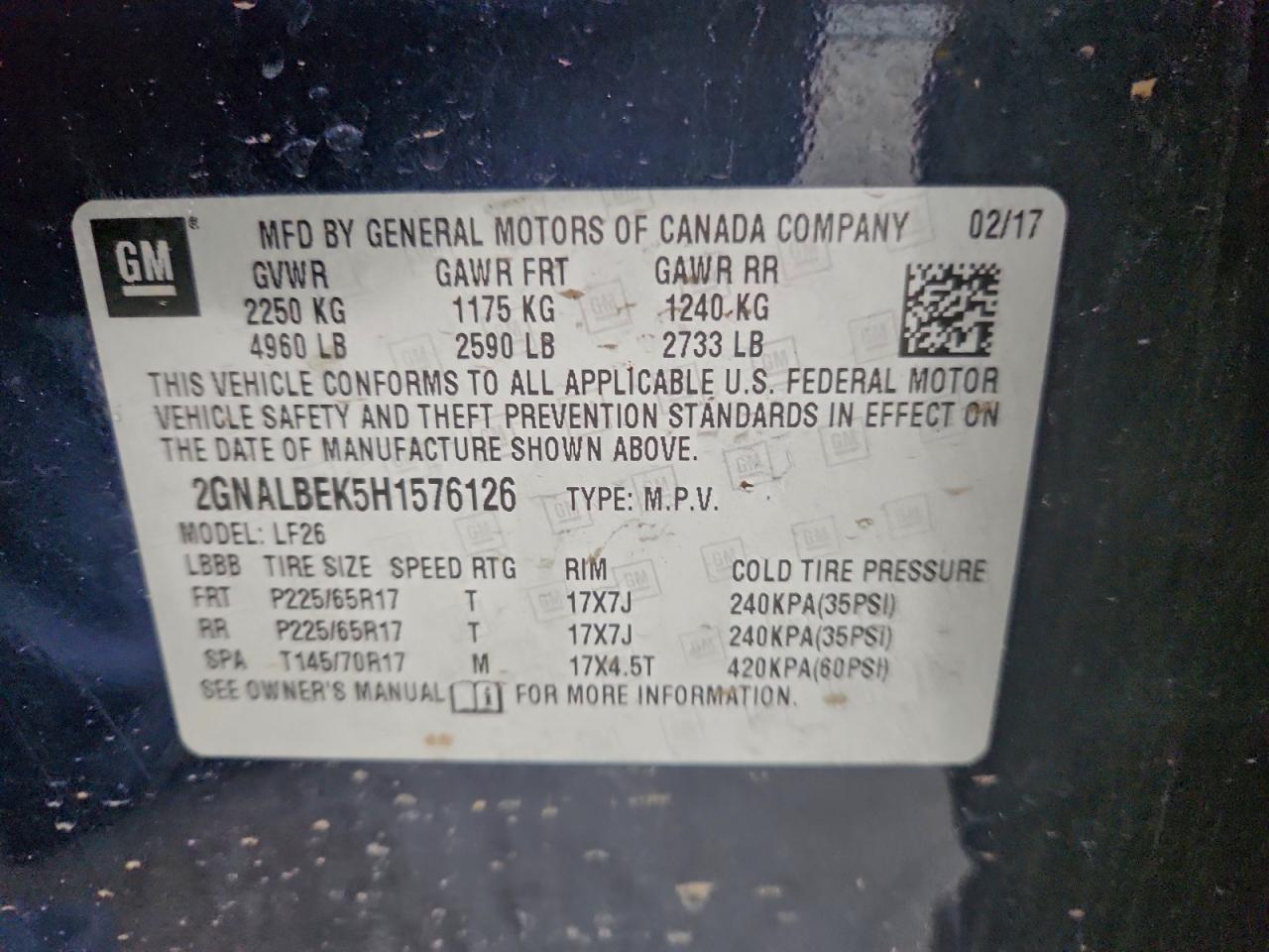 2017 Chevrolet Equinox Ls VIN: 2GNALBEK5H1576126 Lot: 93771715