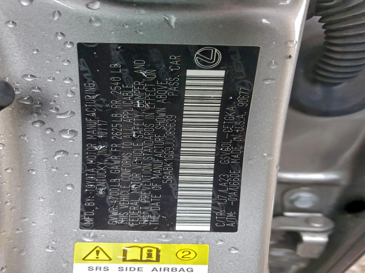 2018 Lexus Es 350 VIN: 58ABK1GG9JU085639 Lot: 94259085