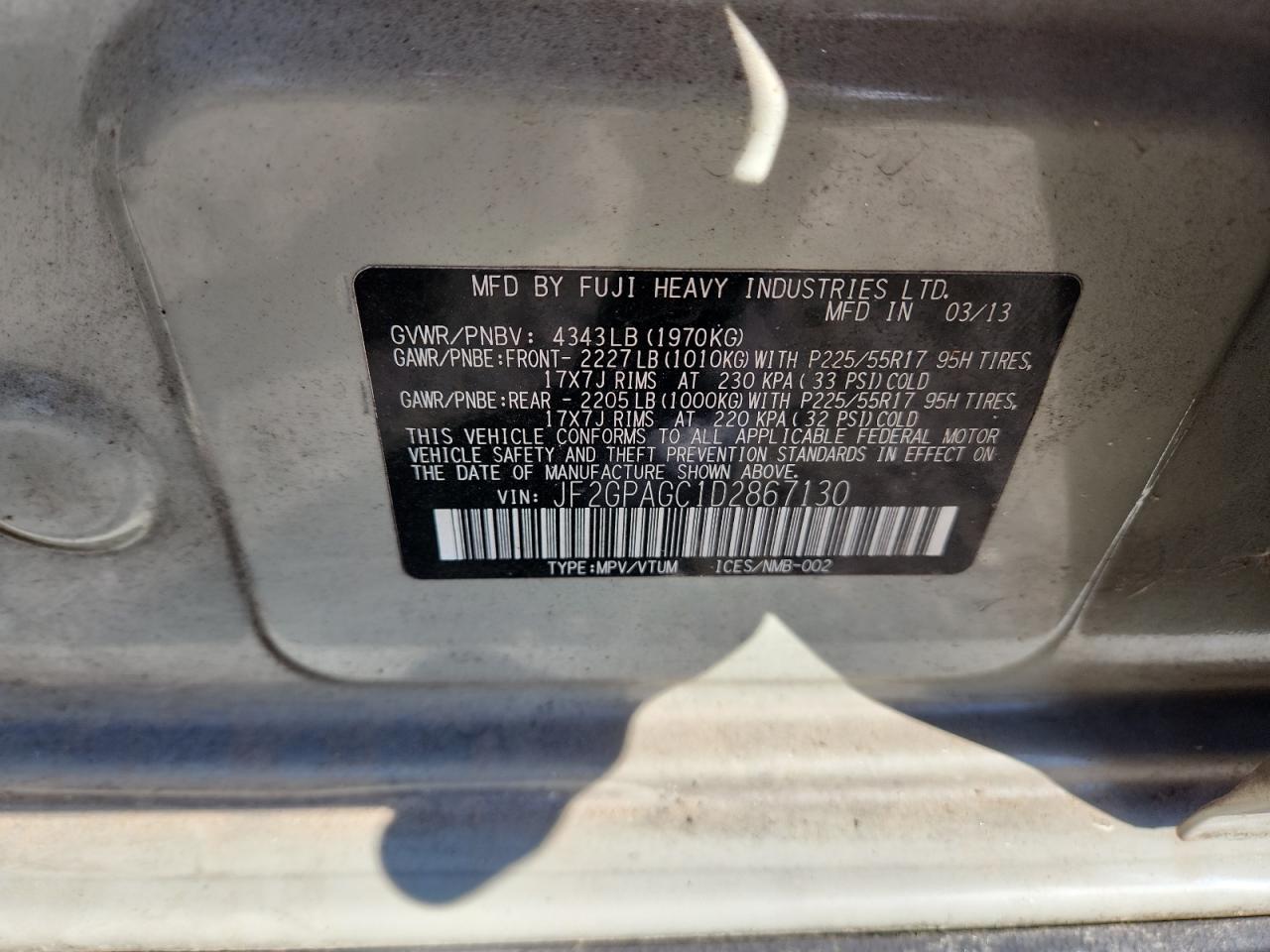 2013 Subaru Xv Crosstrek 2.0 Limited VIN: JF2GPAGC1D2867130 Lot: 92239835