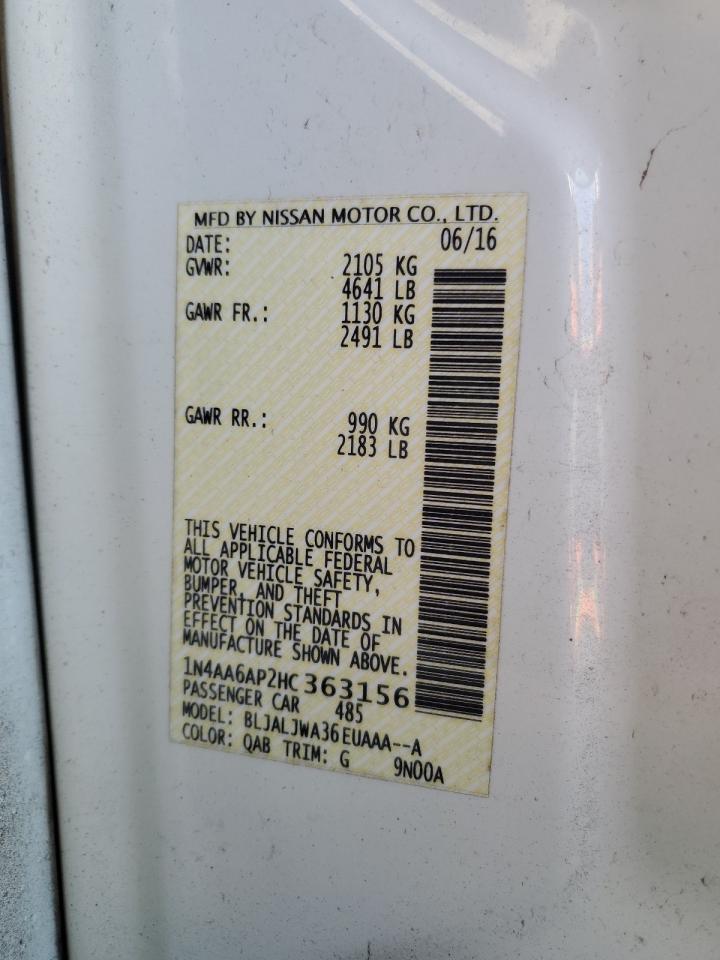 2017 Nissan Maxima 3.5S VIN: 1N4AA6AP2HC363156 Lot: 90898095