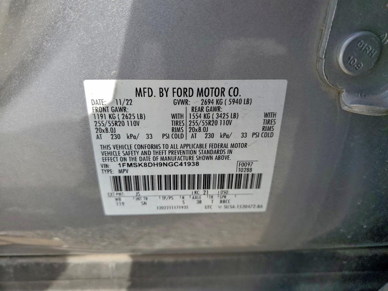 2022 Ford Explorer Xlt VIN: 1FMSK8DH9NGC41938 Lot: 93725765