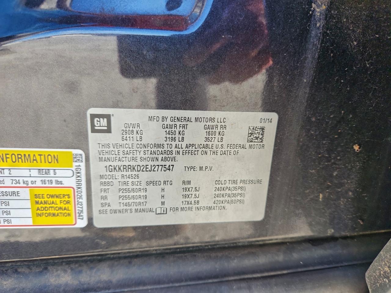 2014 GMC Acadia Slt-1 VIN: 1GKKRRKD2EJ277547 Lot: 94665945