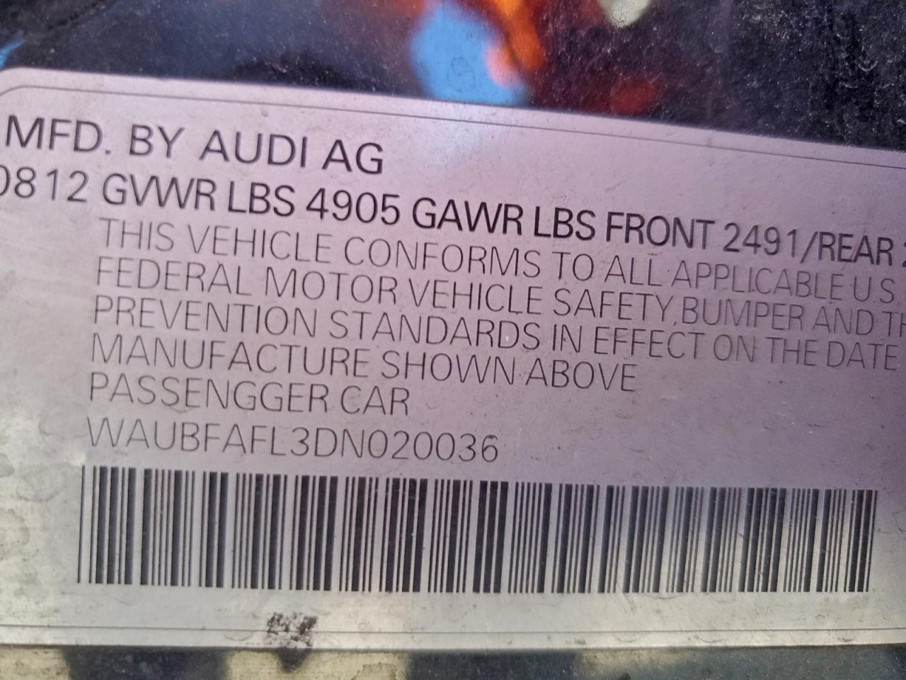 2013 Audi A4 Premium VIN: WAUBFAFL3DN020036 Lot: 94571735