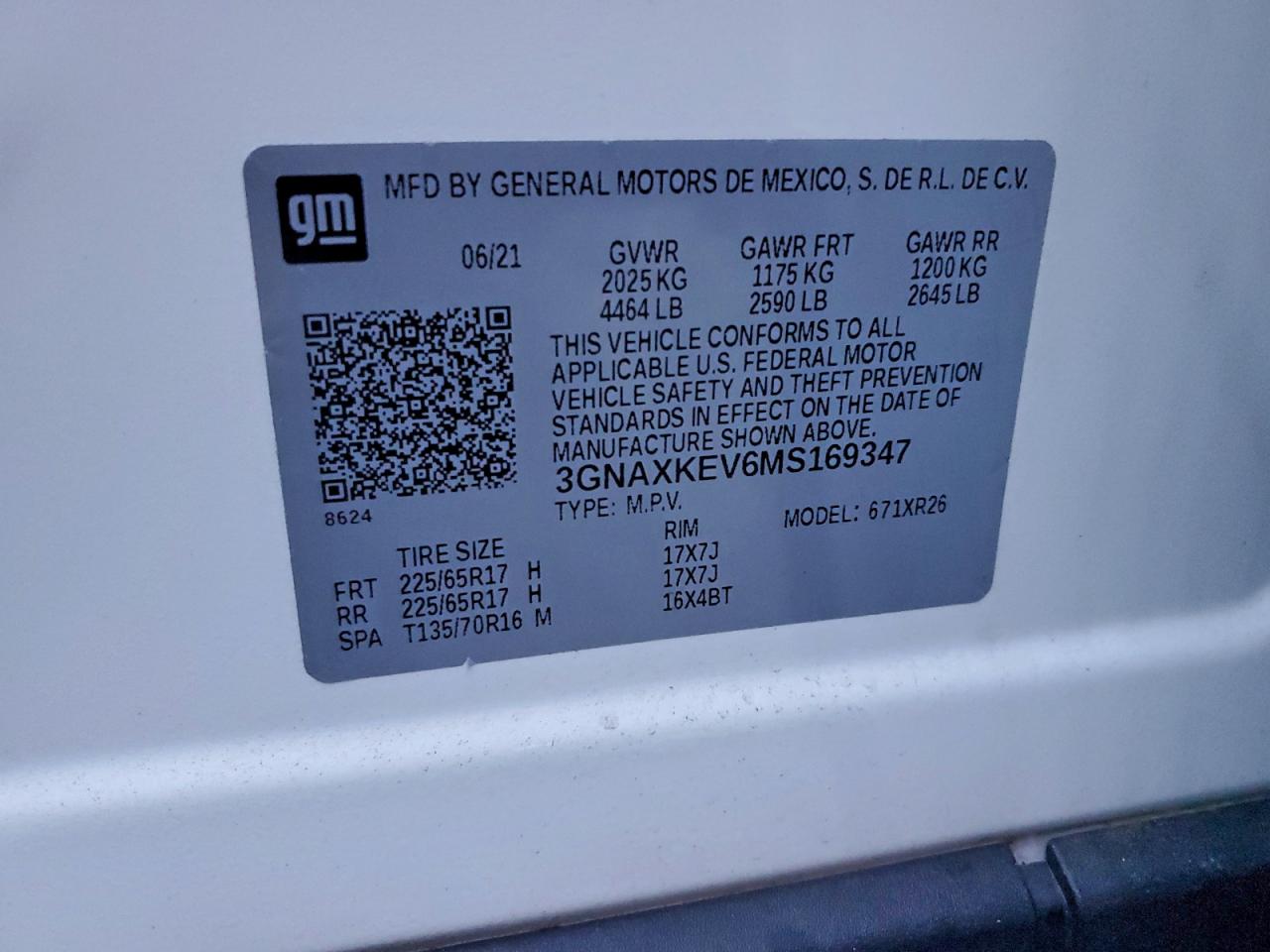 2021 Chevrolet Equinox Lt VIN: 3GNAXKEV6MS169347 Lot: 93823715