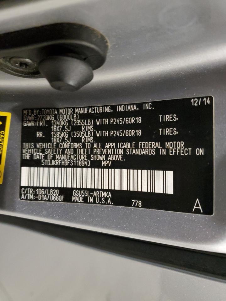 2015 Toyota Highlander Xle VIN: 5TDJKRFH9FS118943 Lot: 91306715