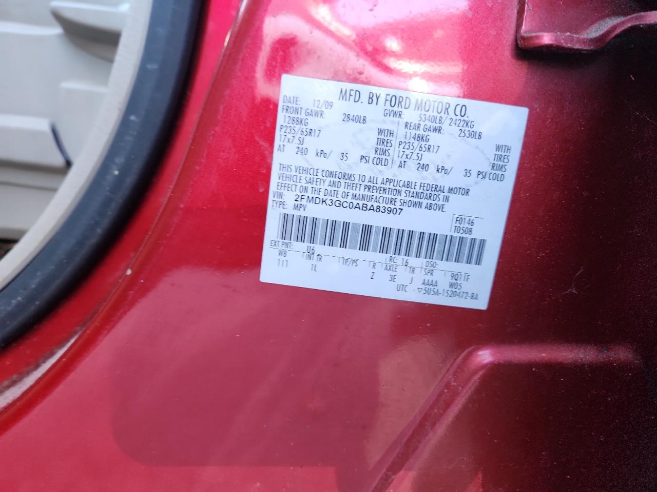 2010 Ford Edge Se VIN: 2FMDK3GC0ABA83907 Lot: 91404725