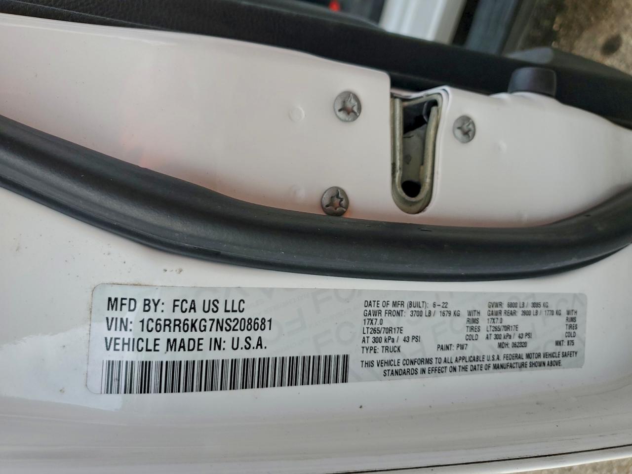 2022 Ram 1500 Classic Tradesman VIN: 1C6RR6KG7NS208681 Lot: 93339365