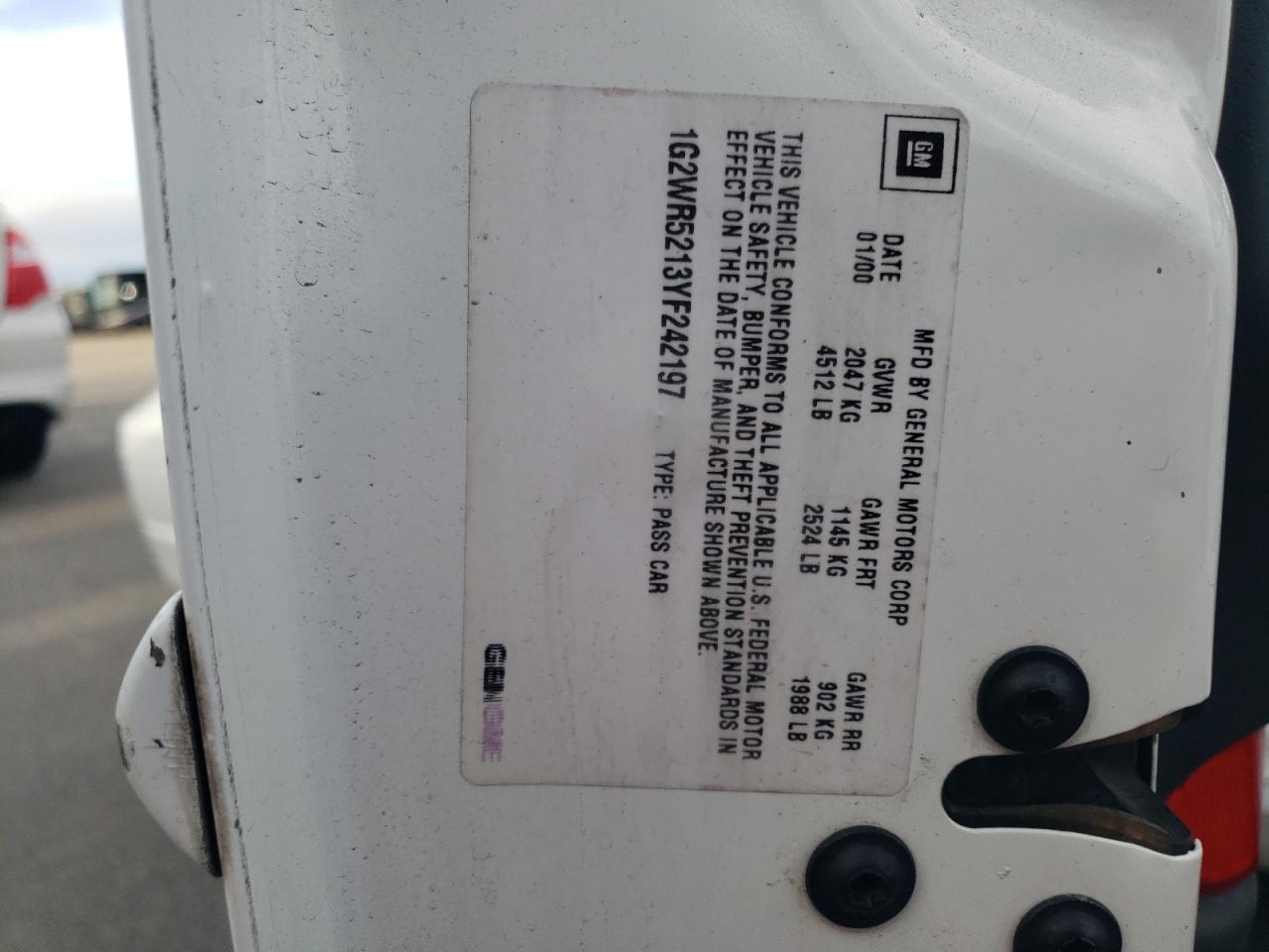 2000 Pontiac Grand Prix Gtp VIN: 1G2WR5213YF242197 Lot: 91286505