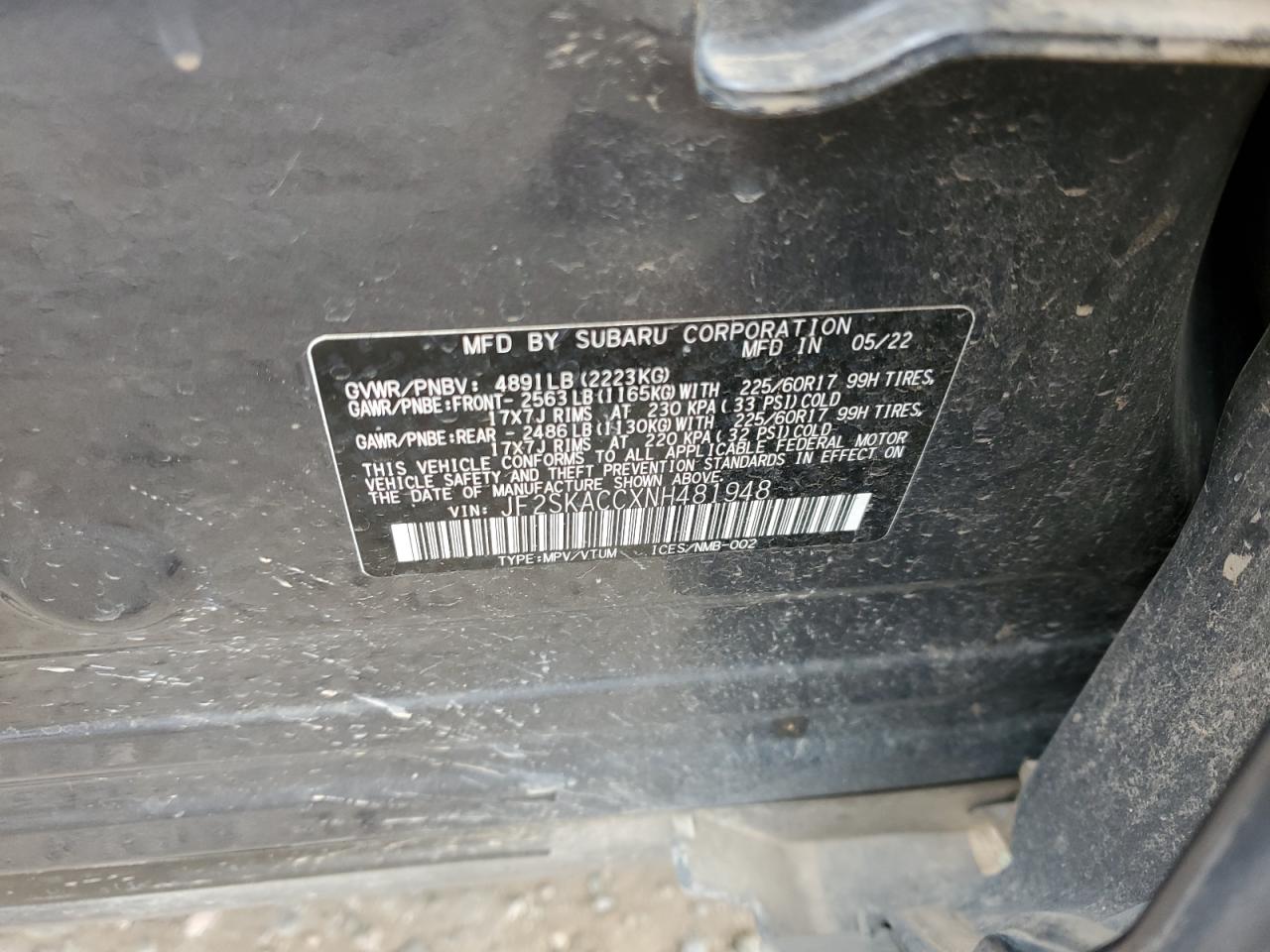 2022 Subaru Forester VIN: JF2SKACCXNH481948 Lot: 93474725