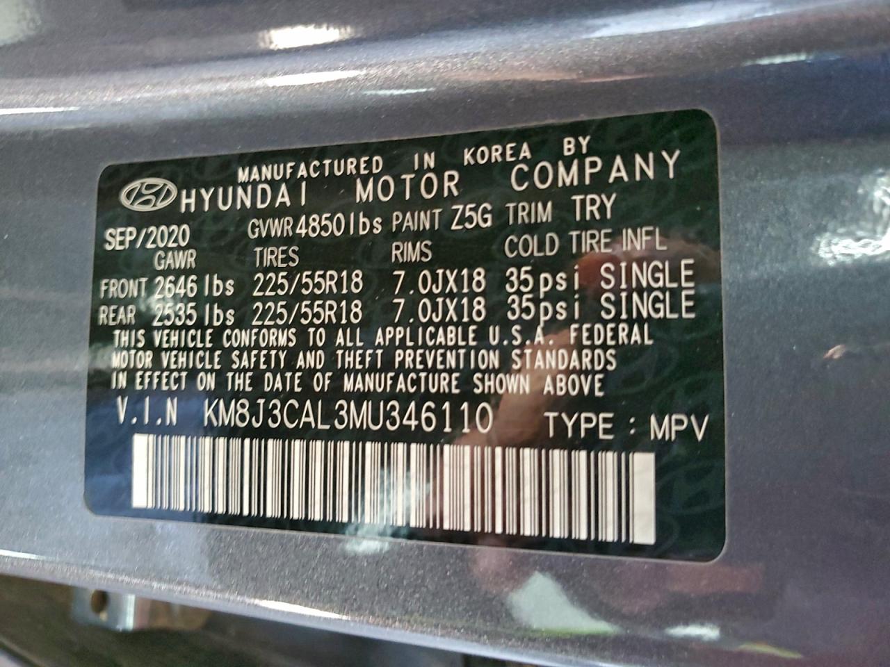 2021 Hyundai Tucson Limited VIN: KM8J3CAL3MU346110 Lot: 94318875