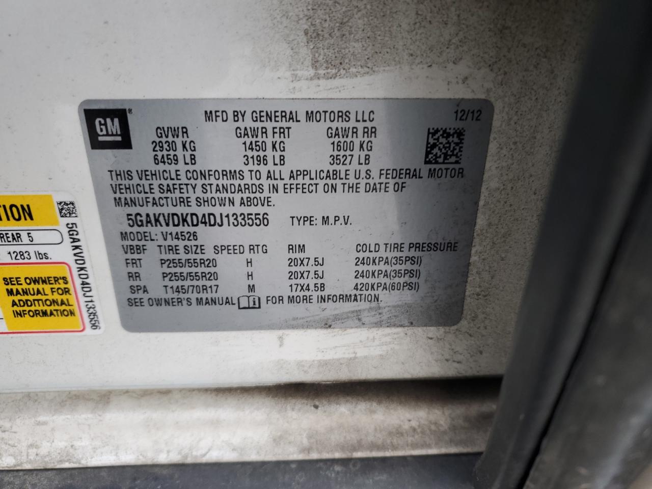 2013 Buick Enclave VIN: 5GAKVDKD4DJ133556 Lot: 92219785