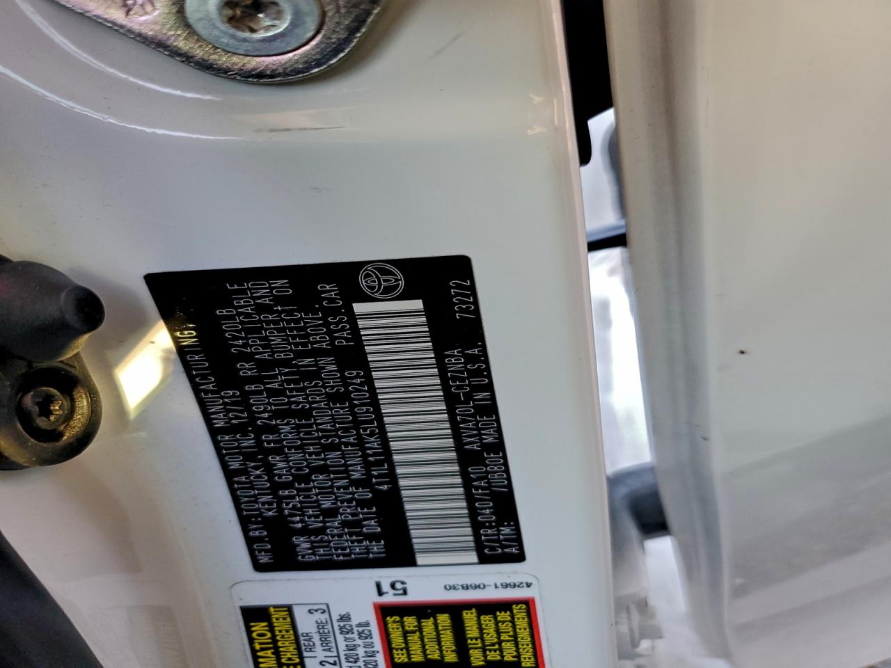 2020 Toyota Camry Le VIN: 4T1L11AK5LU910249 Lot: 94523475