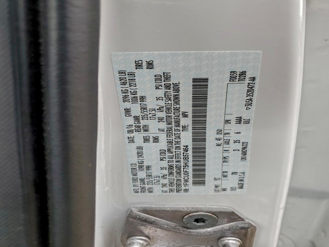 2017 Ford Escape S VIN: 1FMCU0F75HUB57464 Lot: 94226585