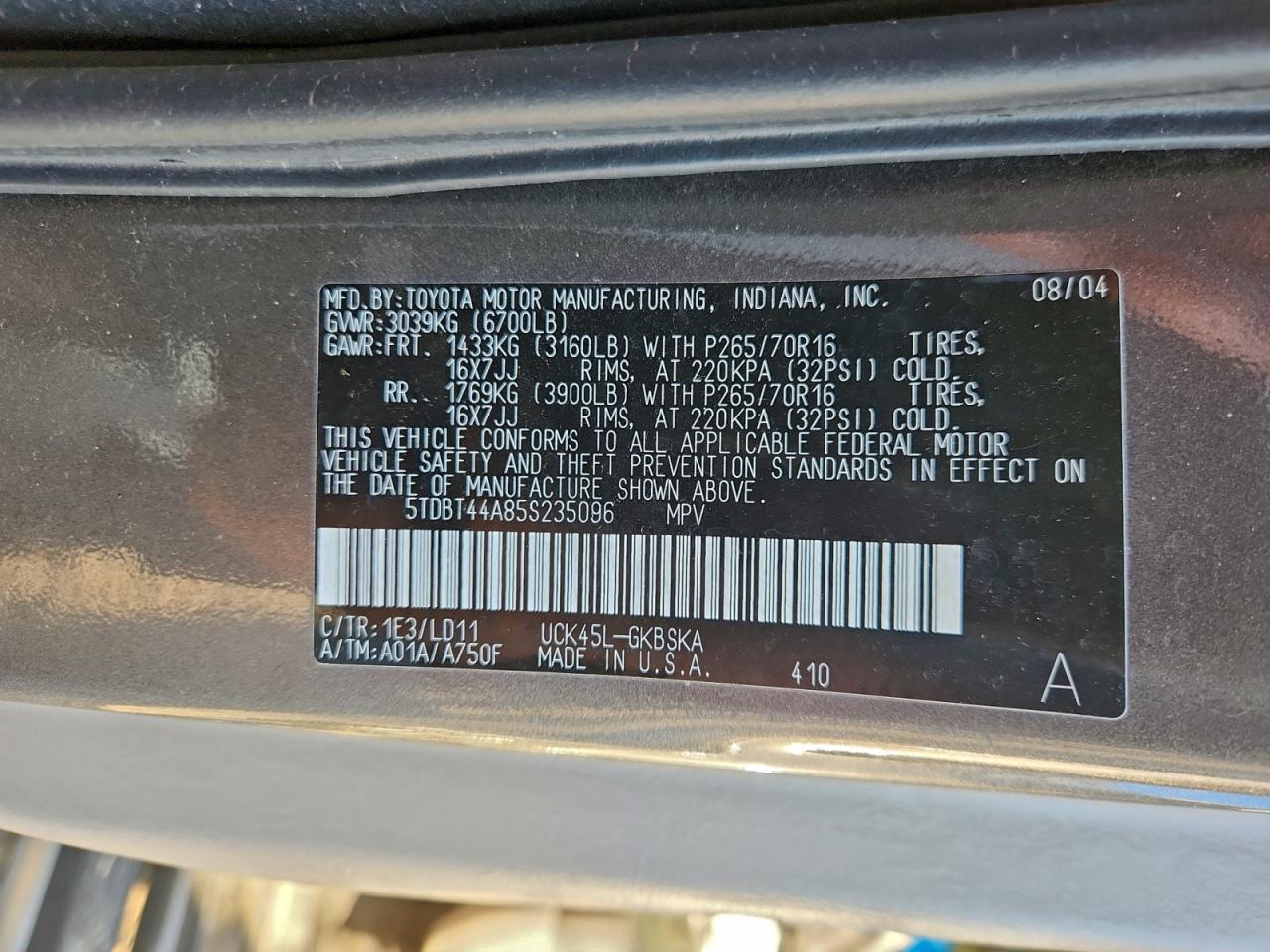 2005 Toyota Sequoia Sr5 VIN: 5TDBT44A85S235096 Lot: 93352755