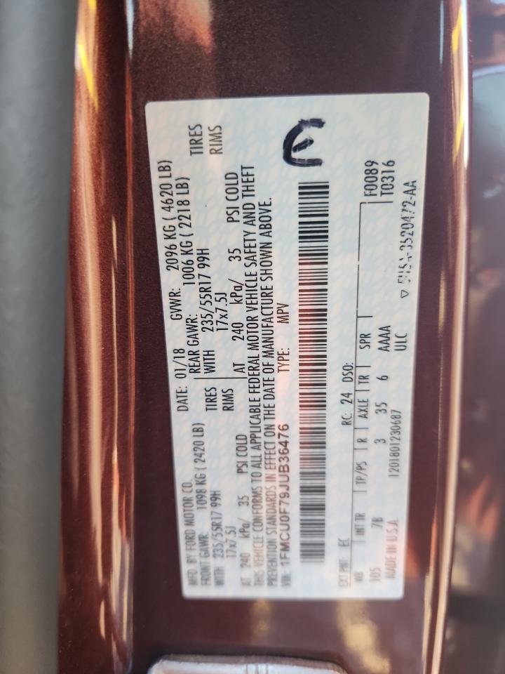 2018 Ford Escape S VIN: 1FMCU0F79JUB36476 Lot: 92872945