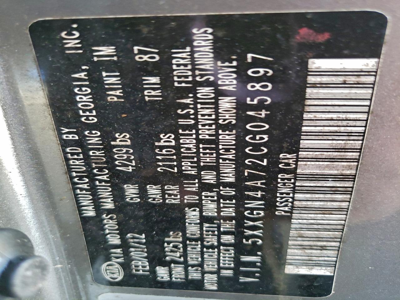 2012 Kia Optima Ex VIN: 5XXGN4A72CG045897 Lot: 92728445