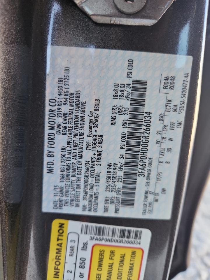 2016 Ford Fusion Se VIN: 3FA6P0HD0GR266034 Lot: 93276855