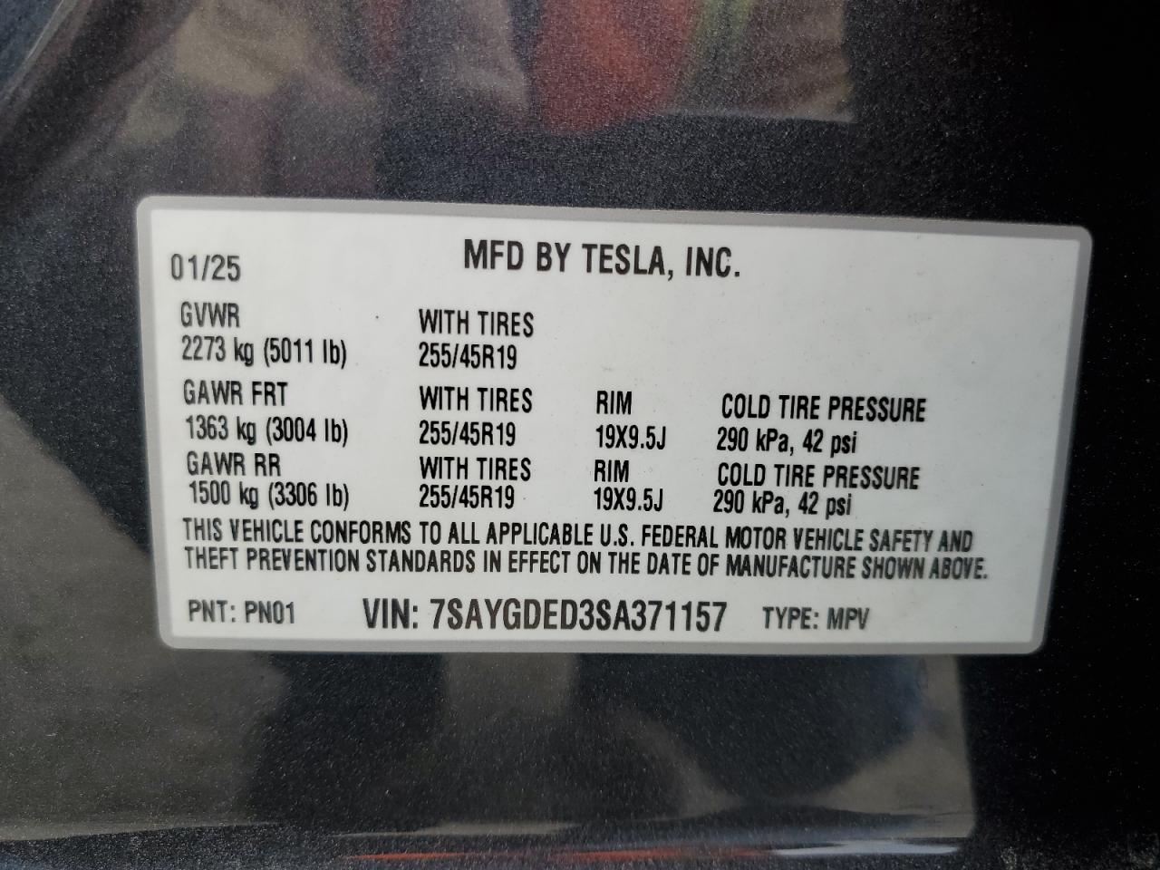 2025 Tesla Model Y VIN: 7SAYGDED3SA371157 Lot: 92300015