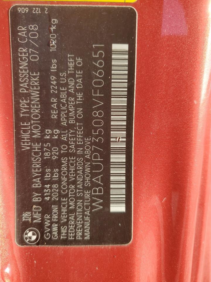 2008 BMW 128 I VIN: WBAUP73508VF06651 Lot: 91433105