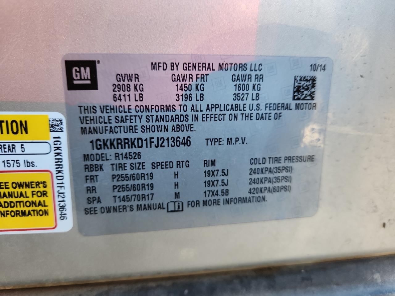 2015 GMC Acadia Slt-1 VIN: 1GKKRRKD1FJ213646 Lot: 91811505