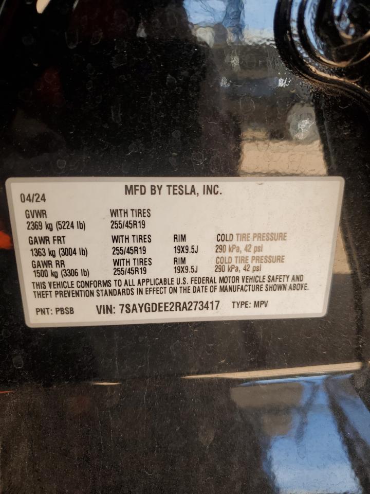 2024 Tesla Model Y VIN: 7SAYGDEE2RA273417 Lot: 91127965