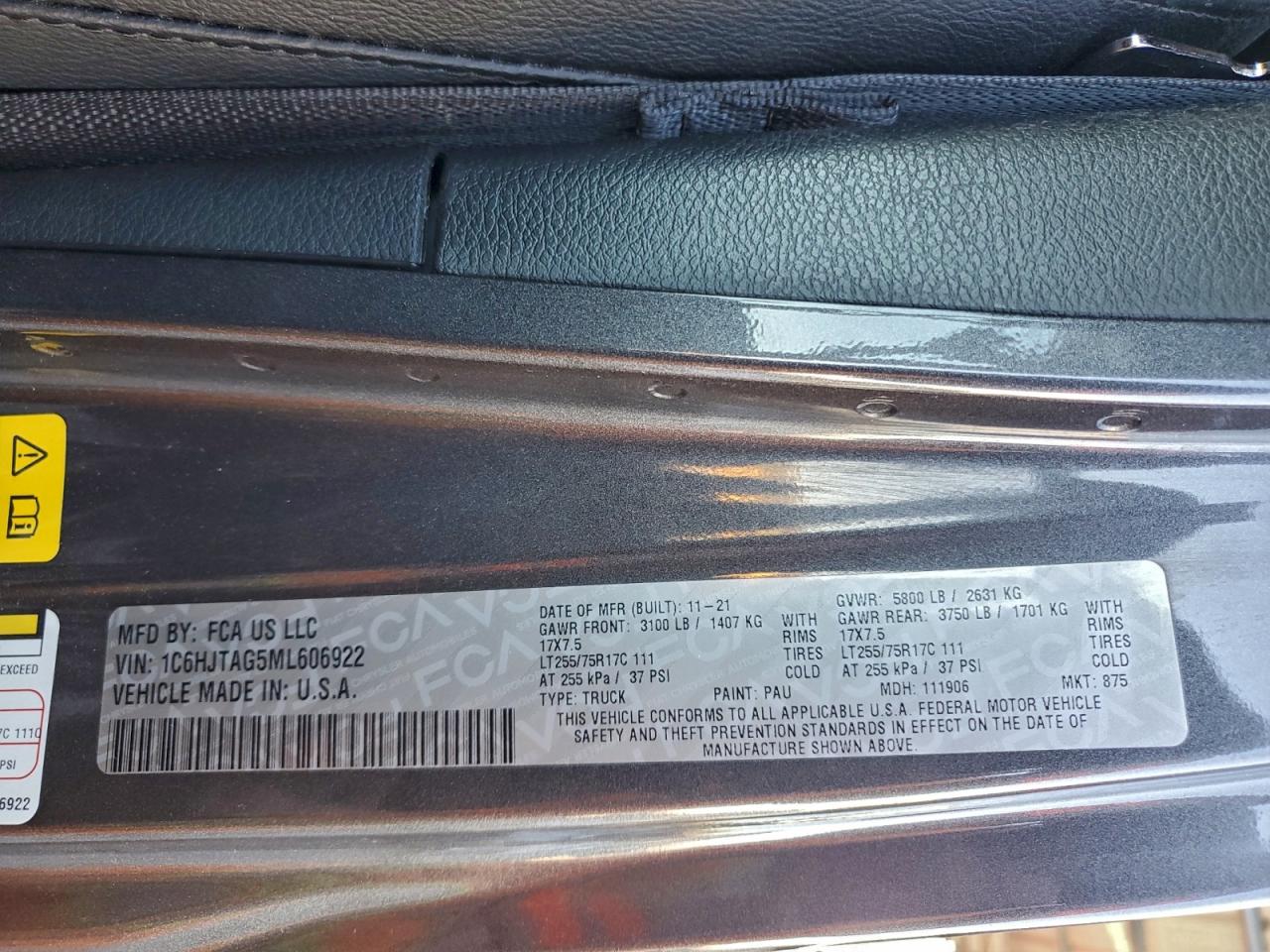 2021 Jeep Gladiator Sport VIN: 1C6HJTAG5ML606922 Lot: 93685235