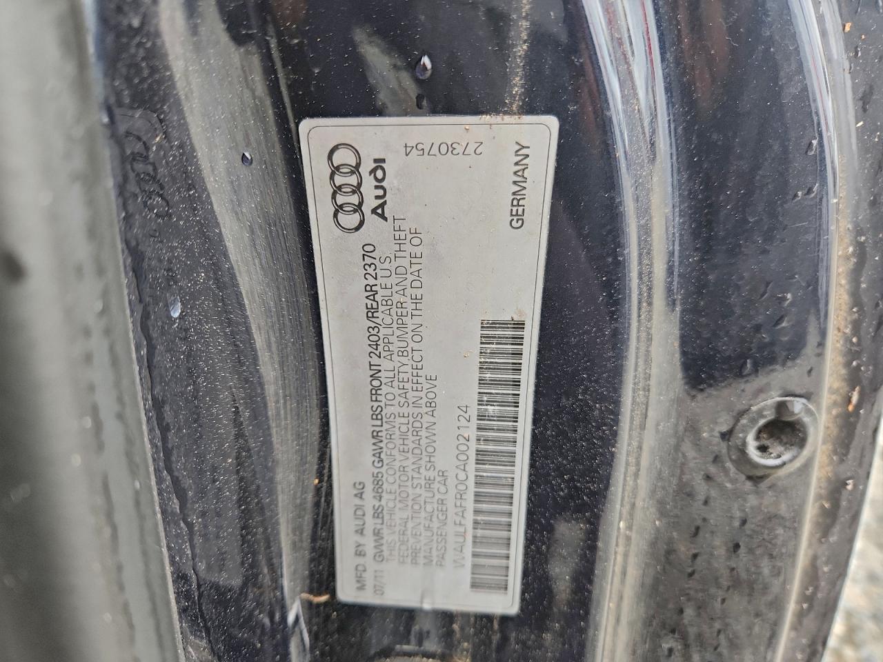 2012 Audi A5 Premium Plus VIN: WAULFAFR0CA002124 Lot: 94594435