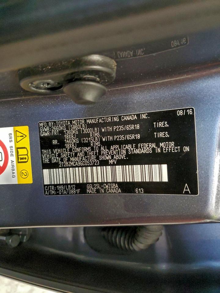 2016 Lexus Rx 350 Base VIN: 2T2BZMCA9GC053723 Lot: 93542185