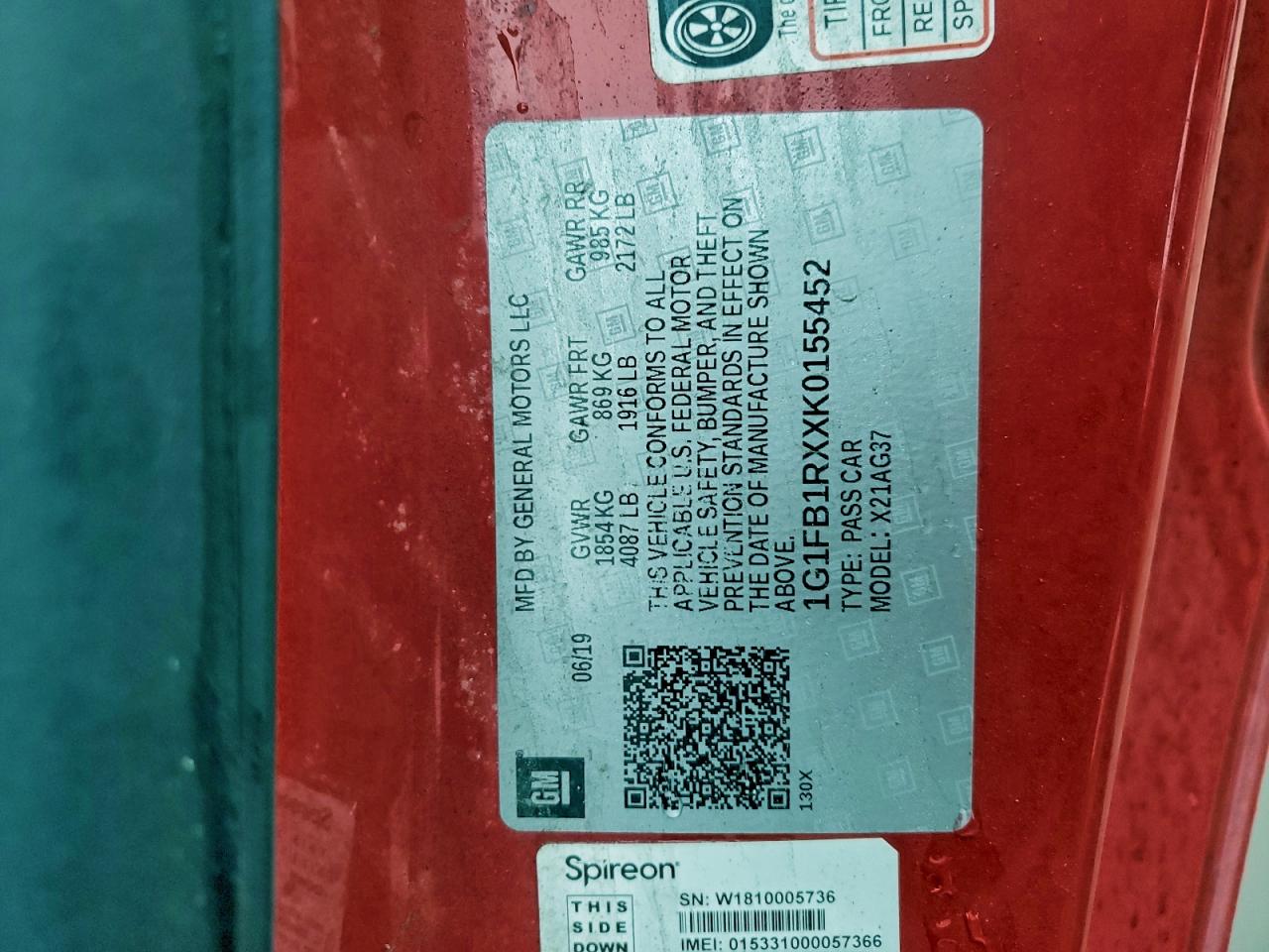 2019 Chevrolet Camaro Ls VIN: 1G1FB1RXXK0155452 Lot: 94405325