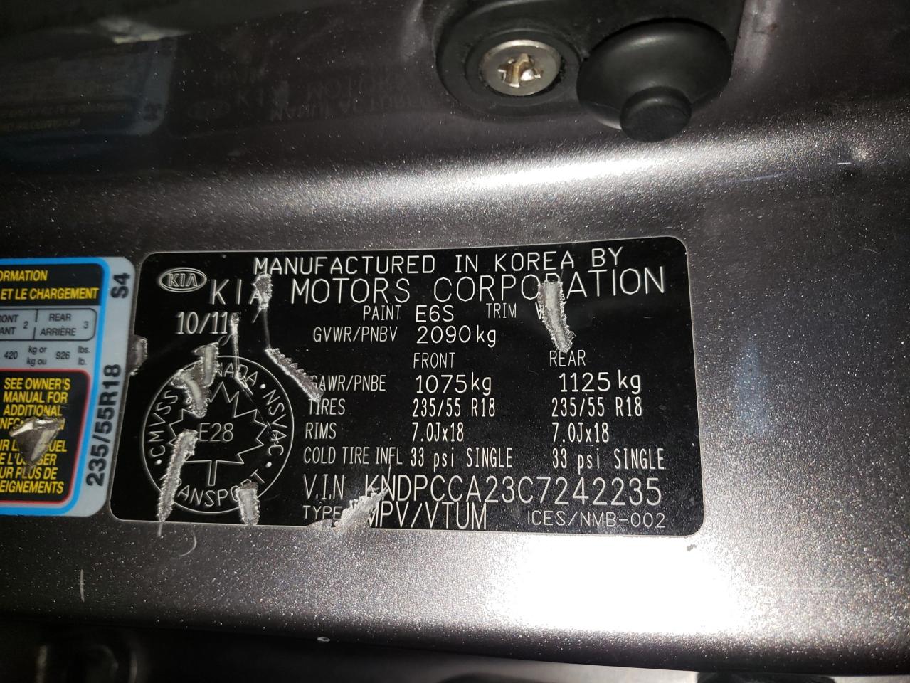 2012 Kia Sportage Ex VIN: KNDPCCA23C7242235 Lot: 90011195