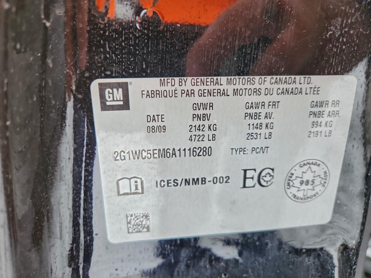 2010 Chevrolet Impala Ltz VIN: 2G1WC5EM6A1116280 Lot: 93298465