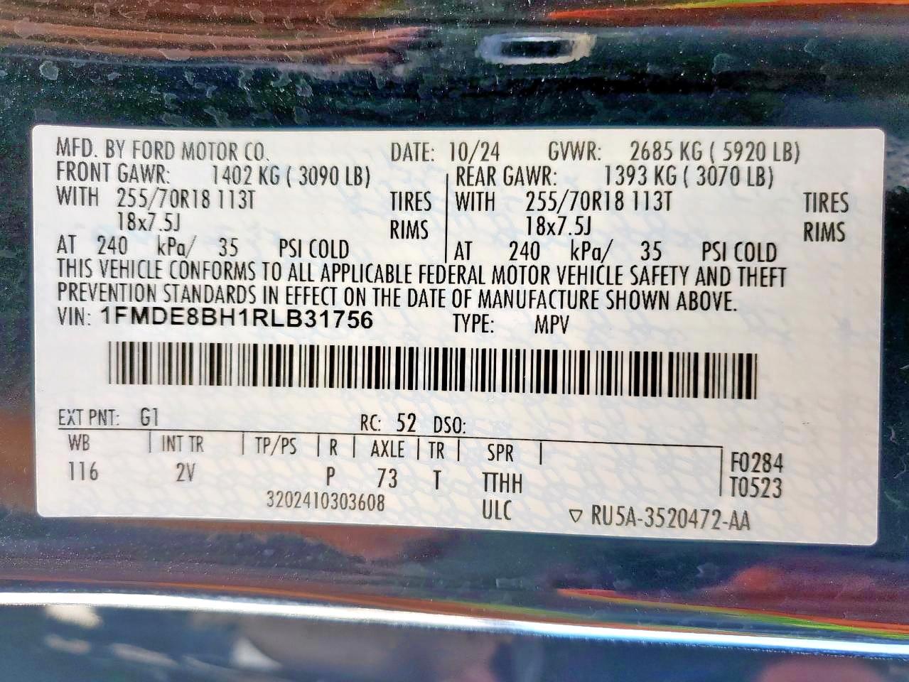 2024 Ford Bronco Outer Banks VIN: 1FMDE8BH1RLB31756 Lot: 93659165